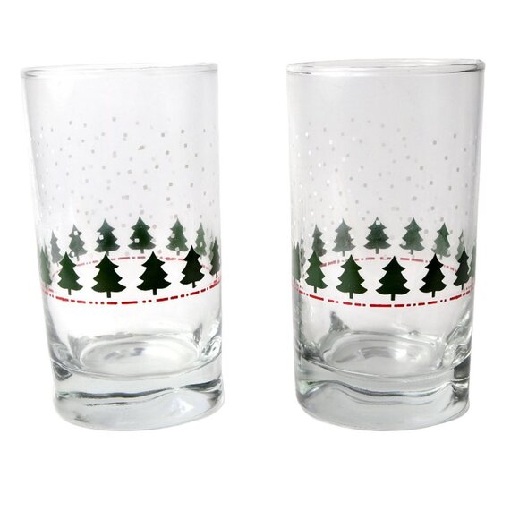 Vintage Libbey Christmas Glass Cups Highball Tumblers Tree Snowfall Pucker Base - Picture 9 of 11
